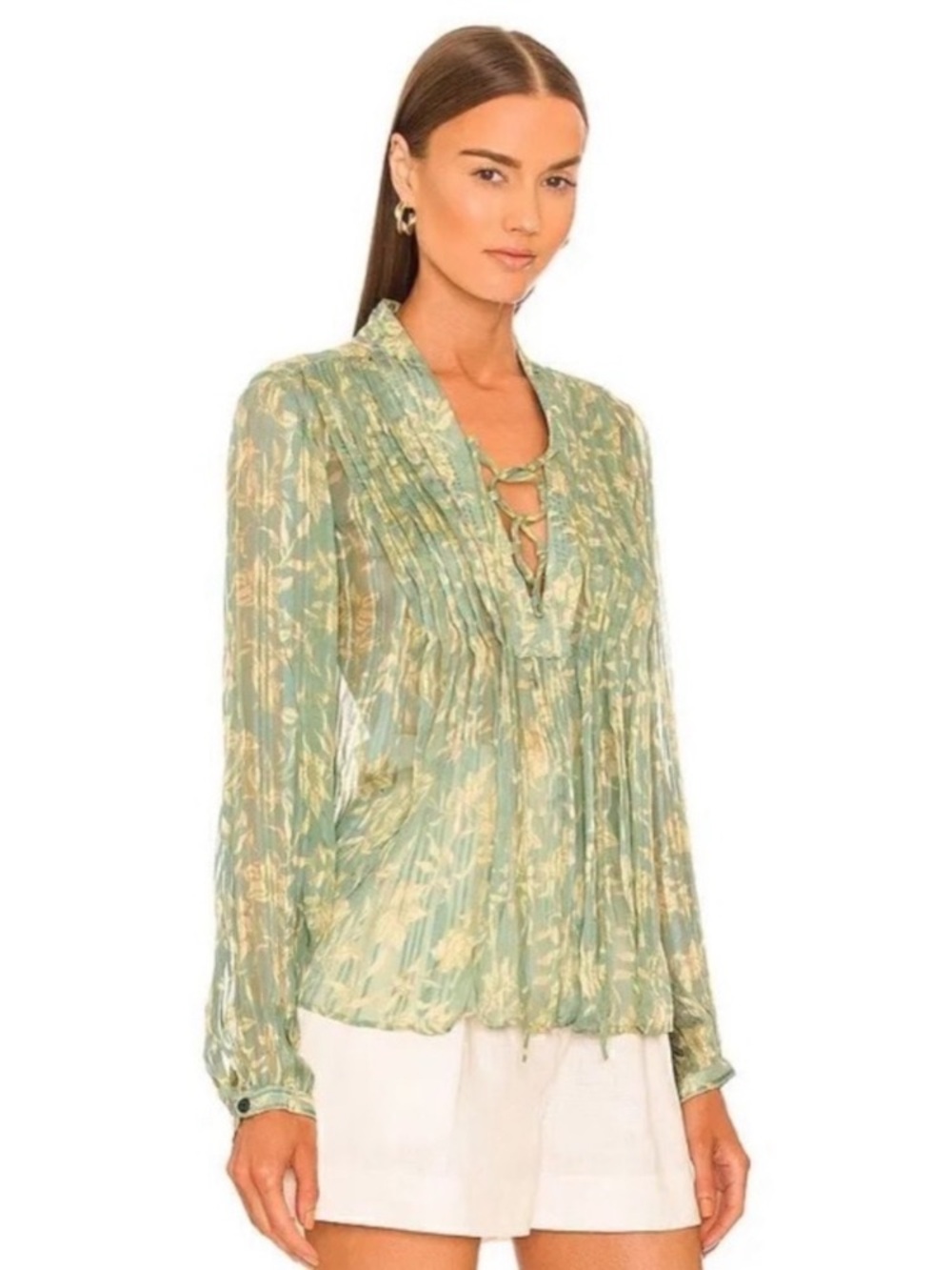 Rag & Bone Sachi Pleated Crinkle Blouse Size Small - Picture 2 of 11